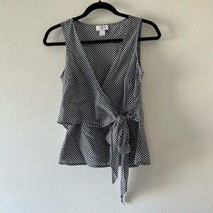 Ann Taylor wrap tie bow navy gingham sleeveless petite tank top 2P